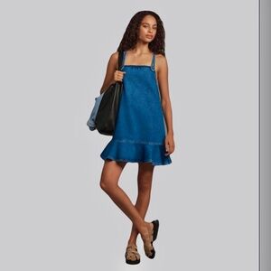 Anthro Denim Overall Dress with Ruffle